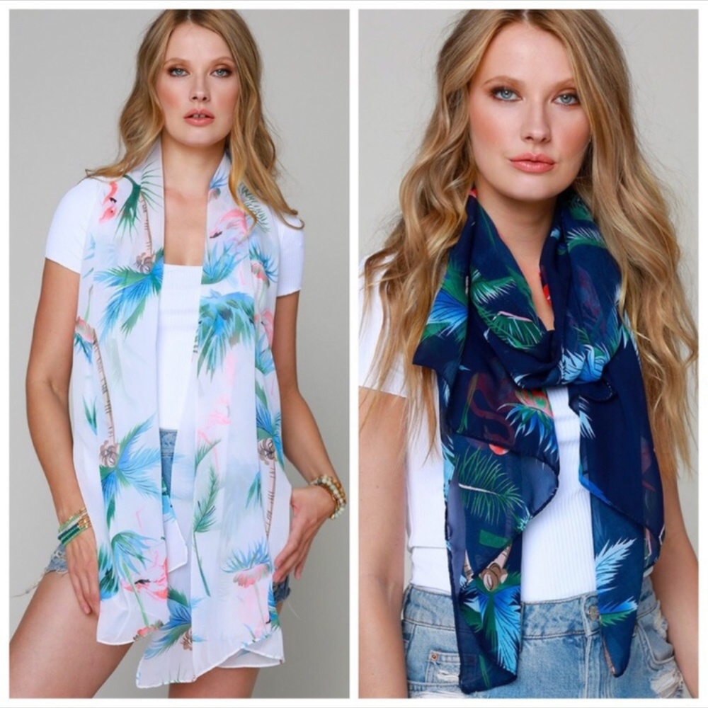 Tropical Theme Scarf, White or Navy